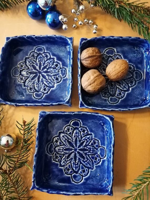 Set of ceramic decorative serving plates handmade in Germany table decoration cooking food kitchen