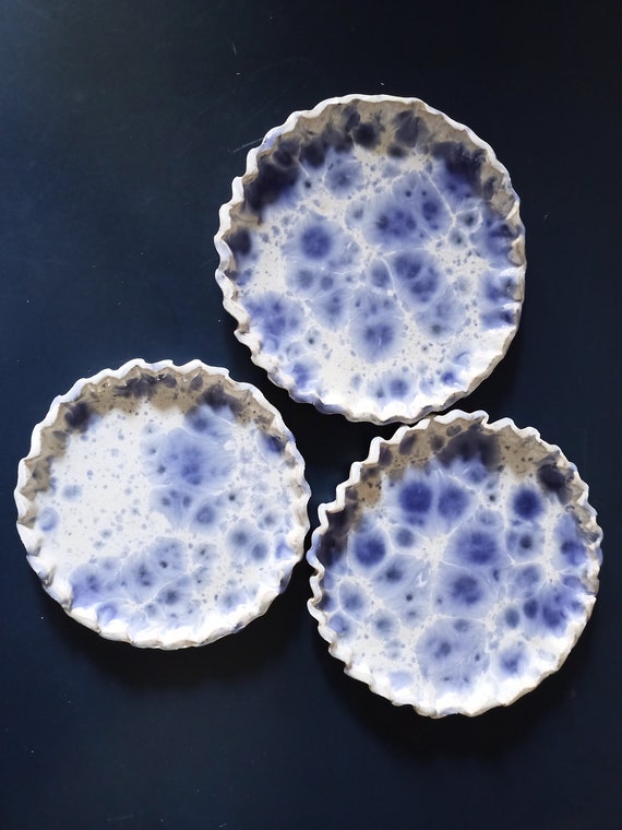 Set of ceramic decorative serving plates handmade in Germany