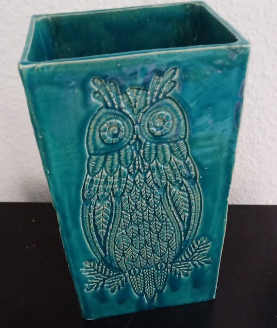 handmade large ceramic vase turquoise glazed owl clay vase handmade handcraft