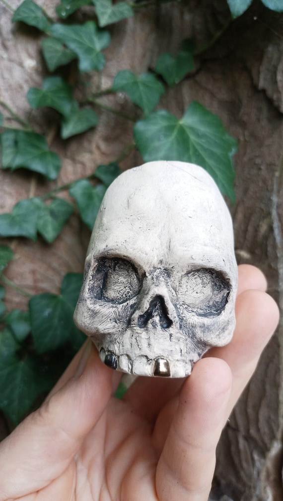 Skull made of glazed clay handmade Gothic horror skull match holder snack bowl planter pottery