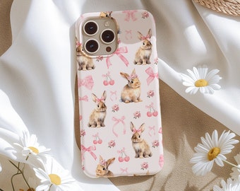 Coquette Phone Case Bow Bunny Floral Phonecase Pink Cute Phone Case For Teenage Girl Gifts For Her Coquette Accessories Summer Phone Case