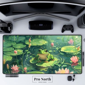Frog Cute Kawaii Desk Mat, Anime Desk Mat, Lofi Desk Mat, Cute Deskmat, Gaming Setup, Cubicle Decor, XL Mousepad, Green Desk Décor Aesthetic