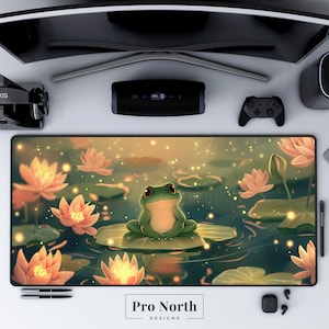 Frog kawaii Desk Mat, Anime Desk Mat, Lofi Desk Mat, Cute Deskmat, Gaming Setup, XL Mousepad, Green Japanese Desk Décor Aesthetic, Playmat
