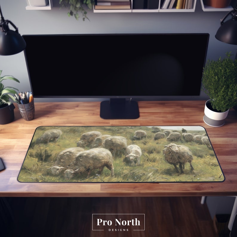 Sheep Deskmat, Cottagecore Desk Mat Nature, Green Gaming Setup, Cute ...