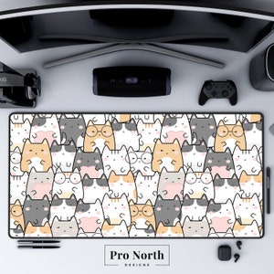 Lofi Desk Mat, Cat Kawaii Deskmat, Cat Mouse Pad, Cute Gaming Setup, Desk Accessories Kawaii, XL Mousepad, Japanese Desk Mat, Cat Gift