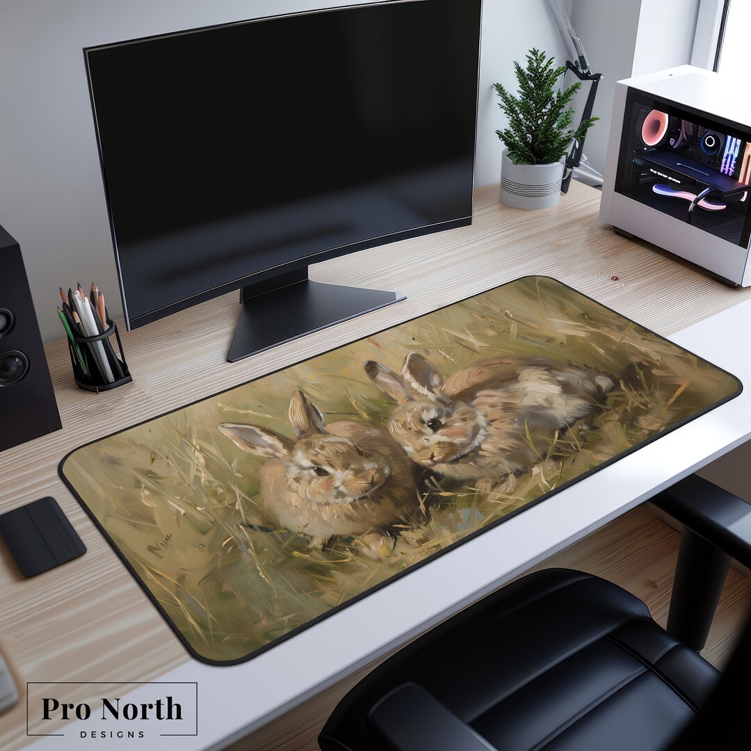Cottagecore Desk Mat, Rabbit Deskmat, Bunny XL Mouse Pad, Cozy Gaming ...