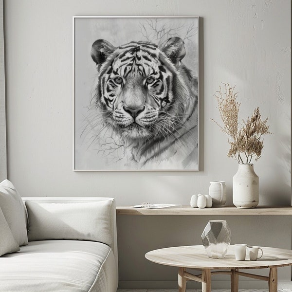 Bleistift Zeichnung Tiger | Einfache Bleistiftzeichnung | Zeichnung mit Bleistift | Tier Zeichnen | Tiergemälde | Printable Art