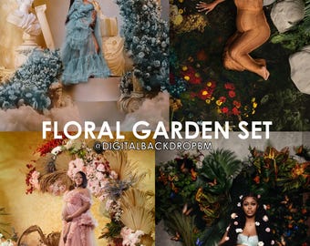Digital Backdrop Floral Garden Maternity SET Overlay Download Backdrop Professionally