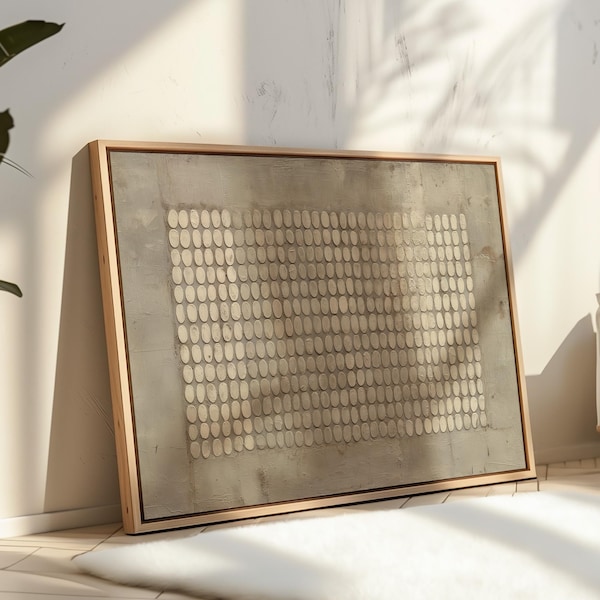Canvas Wall Art: Neutral Abstract Design - Floating Wood Frame Option