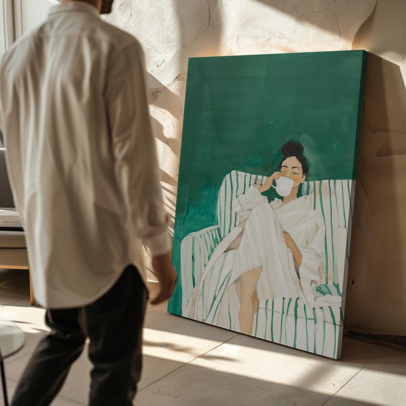 Emerald Green Abstract Sleeping Woman Canvas Art Set of 2: Modern Canvas