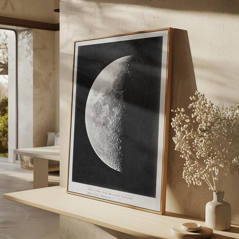 Lunar Phase Wall Art Canvas - Vintage Black and White Moon Decor - Etsy