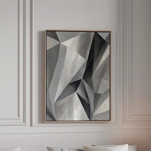 Graphite Facets Canvas, Gray Angular Planes Wall Art, Modern Geometric Print, Sleek Statement Decor, Vertical Art
