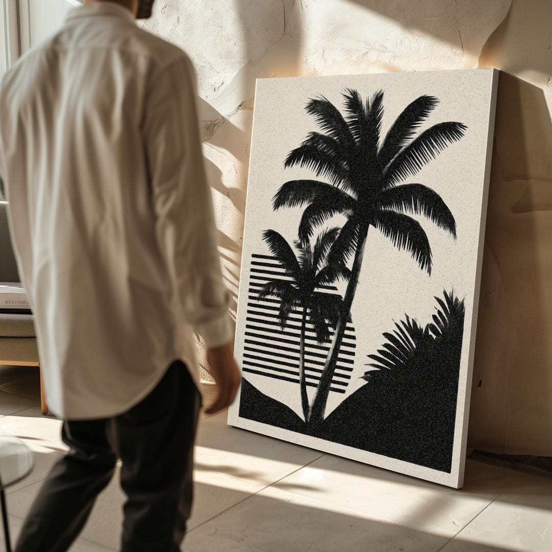 Black and White Palm Tree Wall Art - Minimal Tropical Canvas Print - Etsy