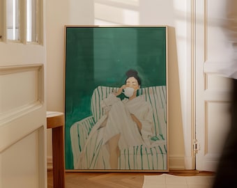 Coffee Wall Art Print: Green Abstract Woman - Floating Frame