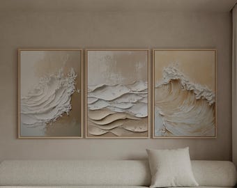Wabi Sabi Ocean Canvas Prints, Abstract Waves (Set of 3, Framed or Unframed)