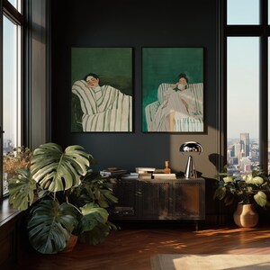 Sleeping Woman Wall Art: Emerald Green Abstract (Set of 2 Canvases) image 4