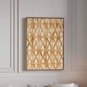 Rattan Weave Pattern Canvas, Natural Lattice Wall Art, Boho Neutral Print, Warm Beige Decor, Vertical Organic Art