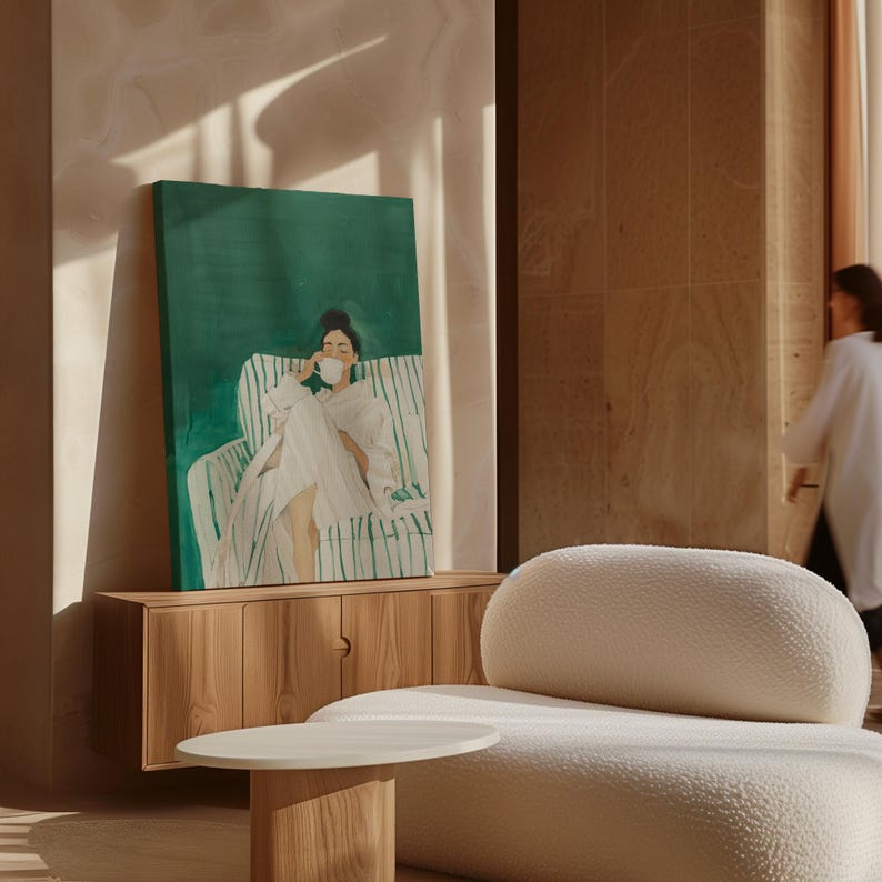 Sleeping Woman Wall Art: Emerald Green Abstract (Set of 2 Canvases) image 20