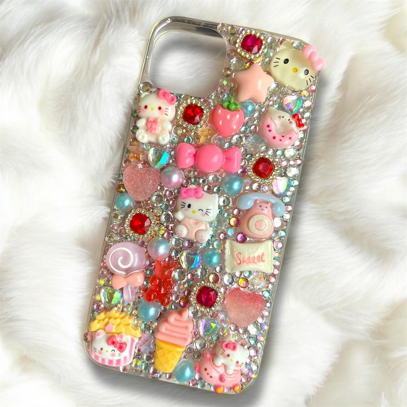Funda para iPhone 15/14+ Hello Kitty Precio especial de liquidación por exceso de inventario – Funda para teléfono Kawaii Deco imagen 1