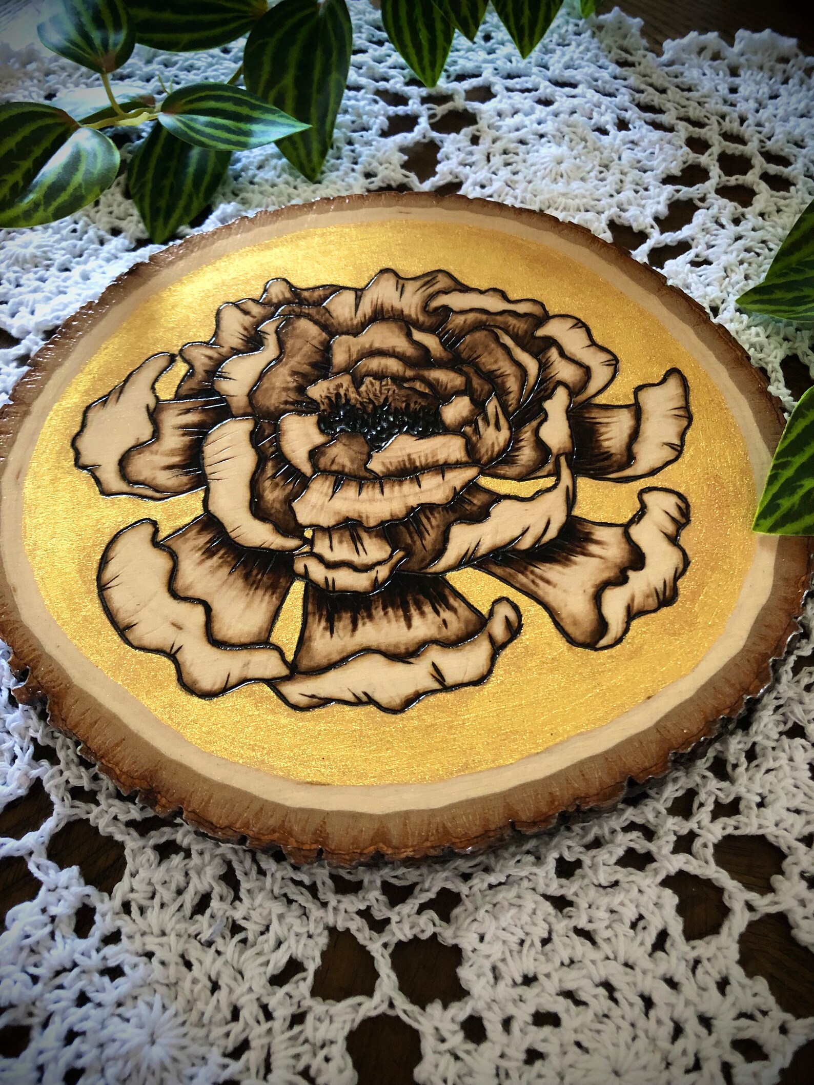 Handmade Pyrography Peony Flower Art on Basswood, Gold Accent - Etsy