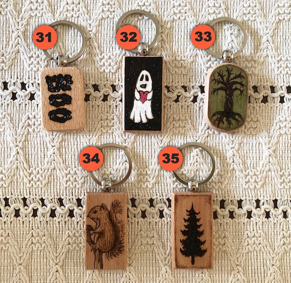 Handmade Wood Burned Keychains: Fall Decor, Flowers, Mushrooms
