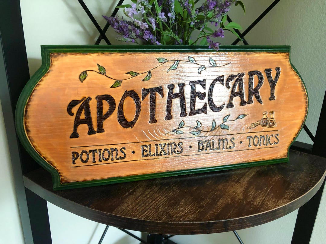 Handmade Wood Burned Art, Pyrography and Painted Sign, Apothecary Wall ...