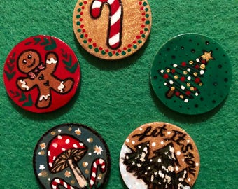 Handmade Wood Burned Holiday Magnets: Pyrography Art