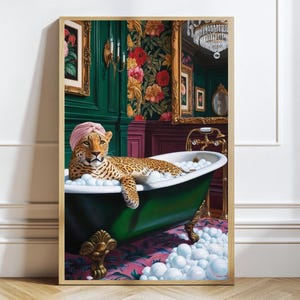 Leopard Bathtub Poster, Home Bathroom Decor, Elegant Bathroom Art, Leopard Wall Art, Gift for Cat Lover, Jungle Wall Art, Victorian Wall Art