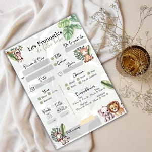 Jeu Pronostics Gender Reveal à Imprimer - Fête Baby Shower Jungle Safari - Carte Devine Sexe Bébé - Printable Gender Reveal Game - Jeu Baby