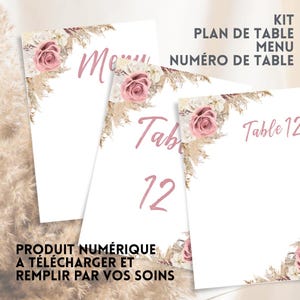 Letrero con número de menú para el plano de mesa de la boda estilo bohemio – Archivo digital personalizable – Flores pastel – Número de plano de asientos para boda imprimible