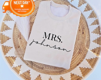 Custom Mrs. Embroidered Sweatshirt, Wedding Date Gift For Bride, Future Mrs. and Mr. Bride To Be, Engagement Gift, Hubby Wifey X10