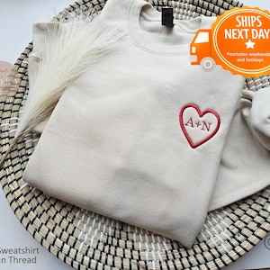 Embroidered Custom Valentine's Day Gift, Initial Heart Sweatshirt, Personalized Valentines Day Sweatshirt Crewneck Left Chest X11