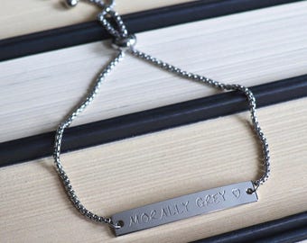 Personalized Bookish Bracelet / Adjustable Stainless Steel Bracelet