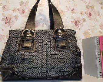 Vintage COACH Black Leather Tribeca Shopper Tote Bag W Brass