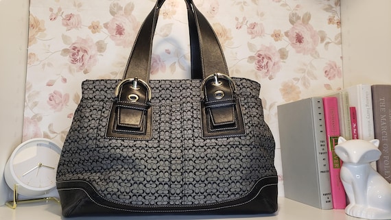 COACH SOHO Signature Tote Bag Black Gray Vintage Coach F13771 Soho 