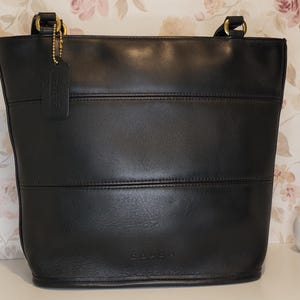 Vintage COACH Black Leather Tribeca Shopper Tote Bag W Brass