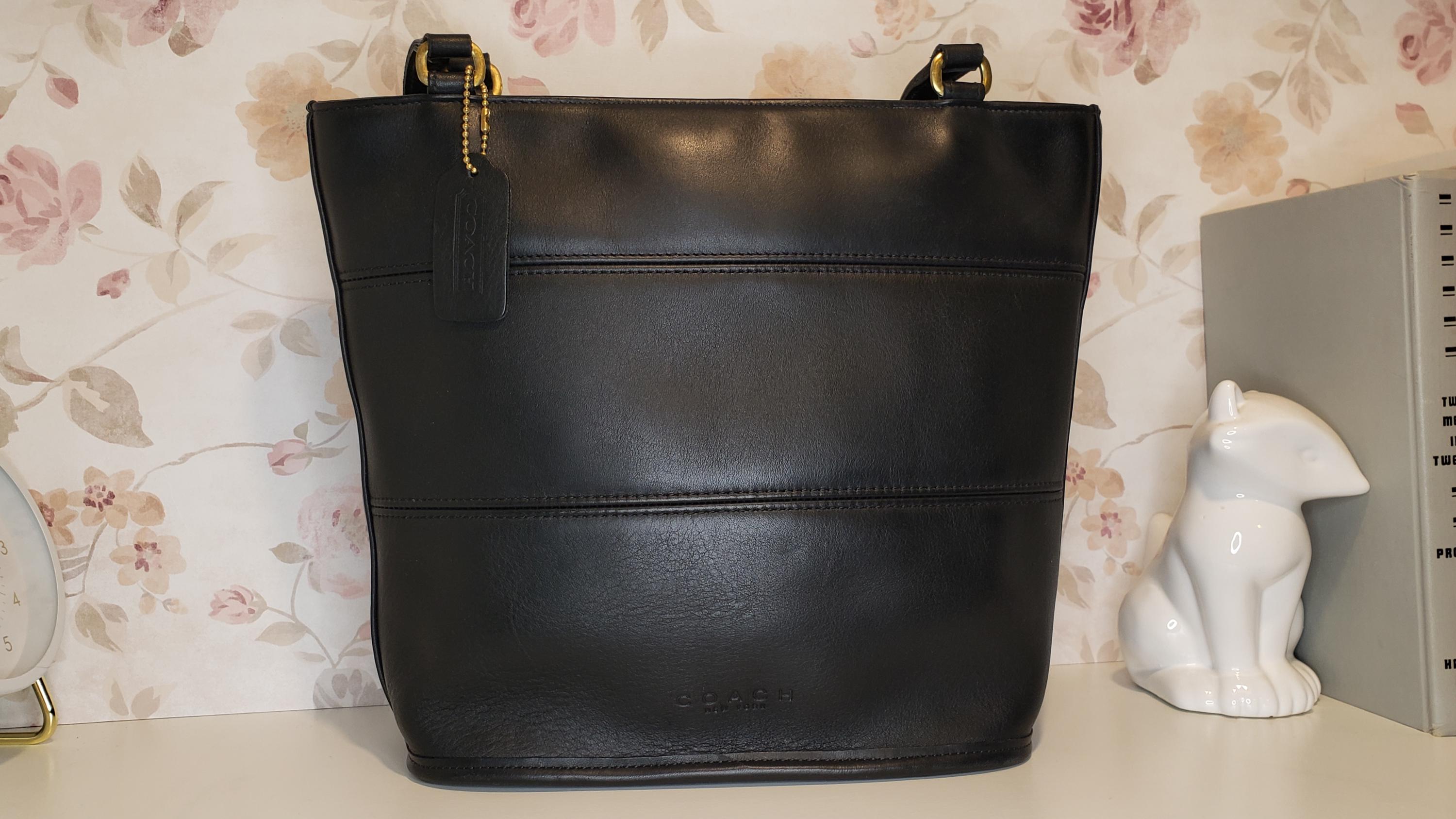 Vintage COACH Black Leather Tribeca Shopper Tote Bag W Brass
