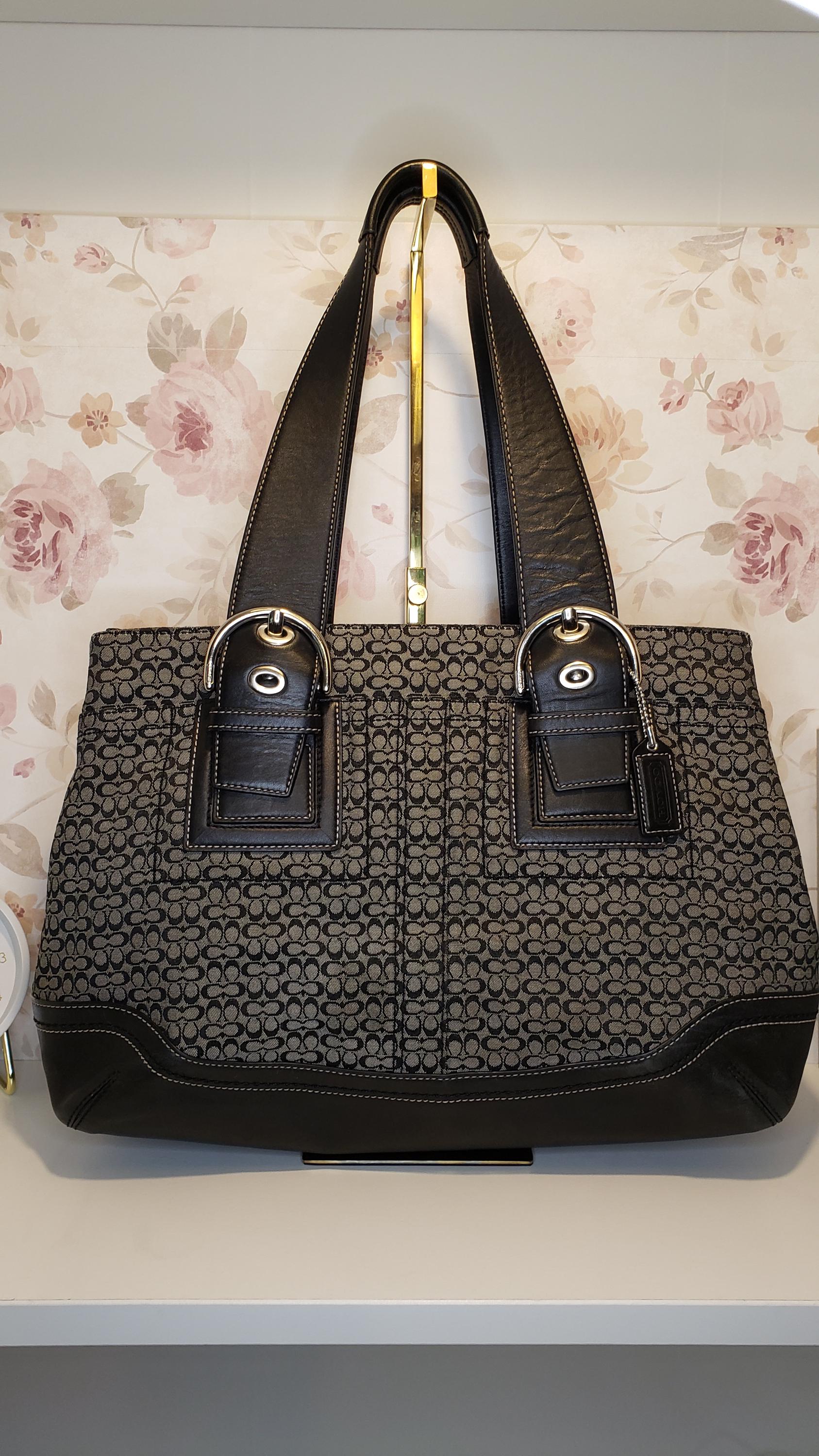 Vintage COACH Y2K Soho Hamptons Black Leather Signature Satchel