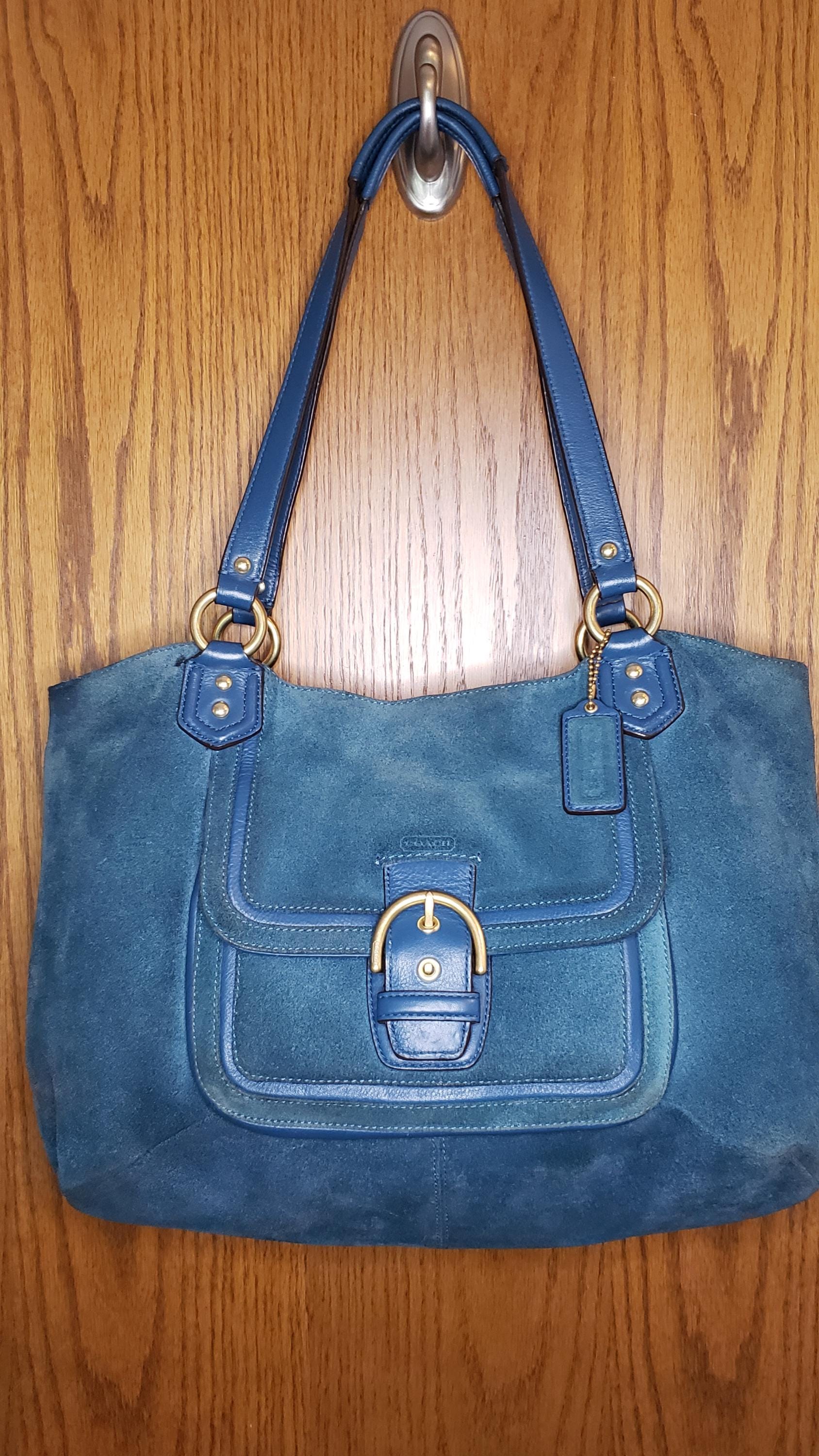 Vintage COACH Campbell Belle Turquoise Teal Suede Carryall