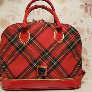 Dooney & Bourke Red Tartan Plaid Collection Zip Top Satchel Bag