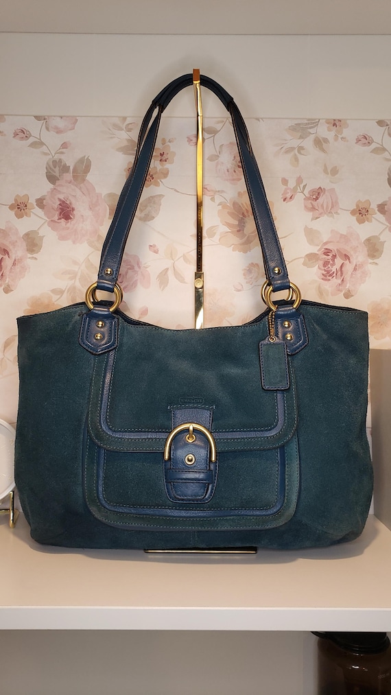 Vintage COACH Campbell Belle Turquoise Teal Suede Carryall