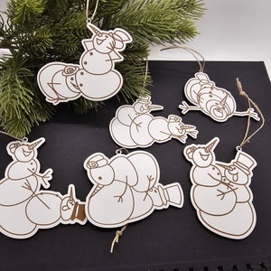 Wooden Sexy Snowmen Ornaments - Unique Christmas Decoration, Twine Hangers, Buy Individually or as a Set, snow people, naughty