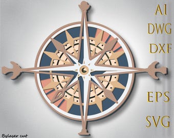 Compass Multilayer SVG,Laser Cut,Paper Cut File,CNC,3D Mandala,Plywood Cutting