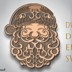 Papá Noel 3 (SVG multicapa, corte láser, archivo de corte de papel, CNC, mandala 3D, corte de madera contrachapada)