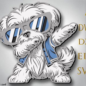 クールな犬のマルチレイヤー SVG、ペットのレーザーカット、紙カット、犬の CNC、カラフルなシーズーの 3D レイヤー SVG、犬の曼荼羅ファイル、犬のポップアート、犬の合板カット
