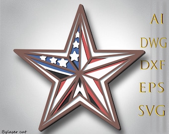 Patriotic Star Multilayer Svg,Laser cut file,Paper cut gifts,3d Mandala SVG ,DXF Templates for CNC router,Plywood cut,Home Decor