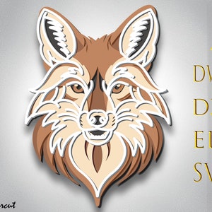 Fox multicouche Svg, Fox 3D Layer Svg, fax découpé au laser, papier découpé, Fox DXF, Fox pour CNC, Fox mandala découpé sur bois, Fox Lightburn, fichiers Svg, décoration d'intérieur