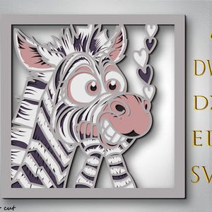 File SVG multistrato Zebra innamorata per macchina laser, pannello interno fauna selvatica, SVG mandala 3D per taglio laser, progetti CNC animali