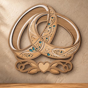 Trouwringen meerlaags SVG-bestand, lasersnijbestand, papiersnijwerk, 3D-gelaagd ontwerp, mandala multiplex, CNC