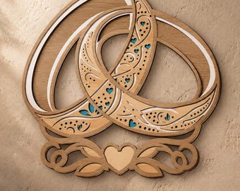 Wedding Rings multilayer SVG,Laser cut file,Paper cut,3D Layered design,Mandala plywood,CNC